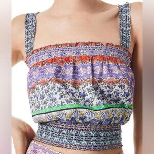 Alice + Olivia Lois Smocked Crop Tank Top XL Fits L Multicolor NWT Vacation Chic